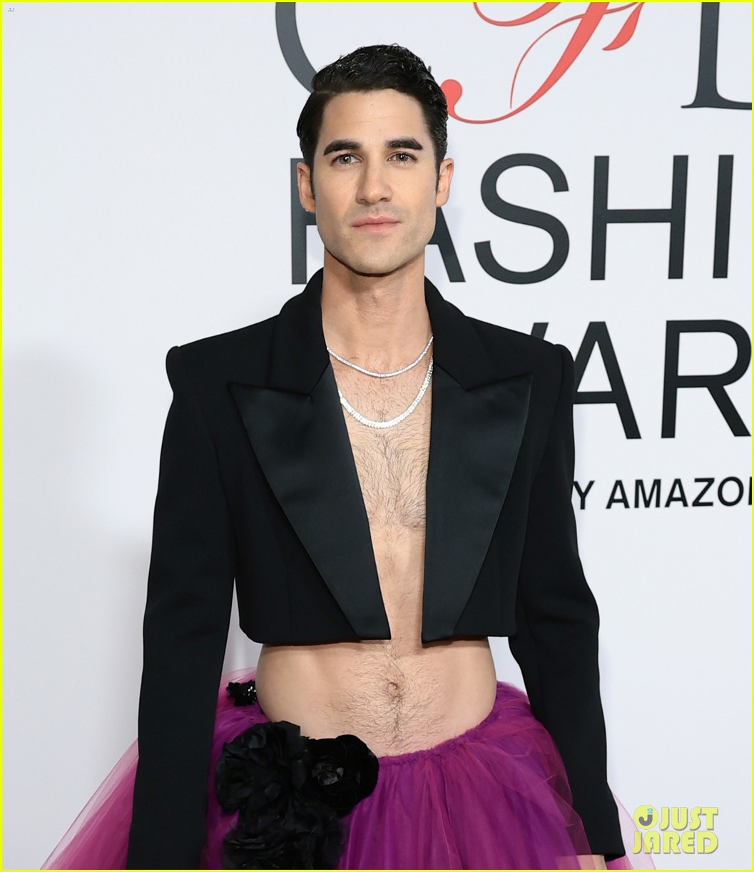 Darren Criss Bares Abs, Wears Large Purple Skirt on CFDA Awards Red Carpet