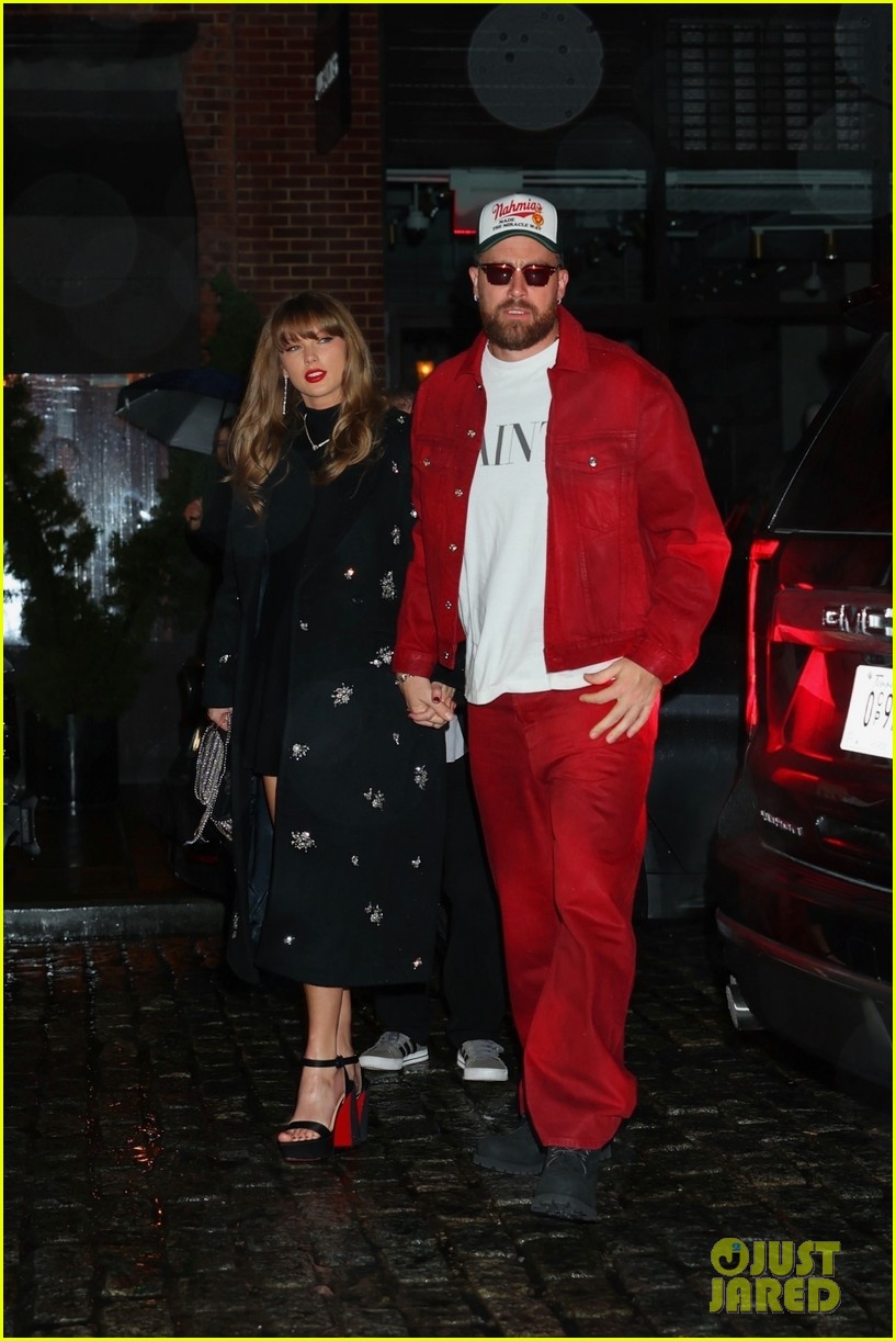 Travis Kelce Goes Red For Rainy Date Night With Taylor Swift In New York City