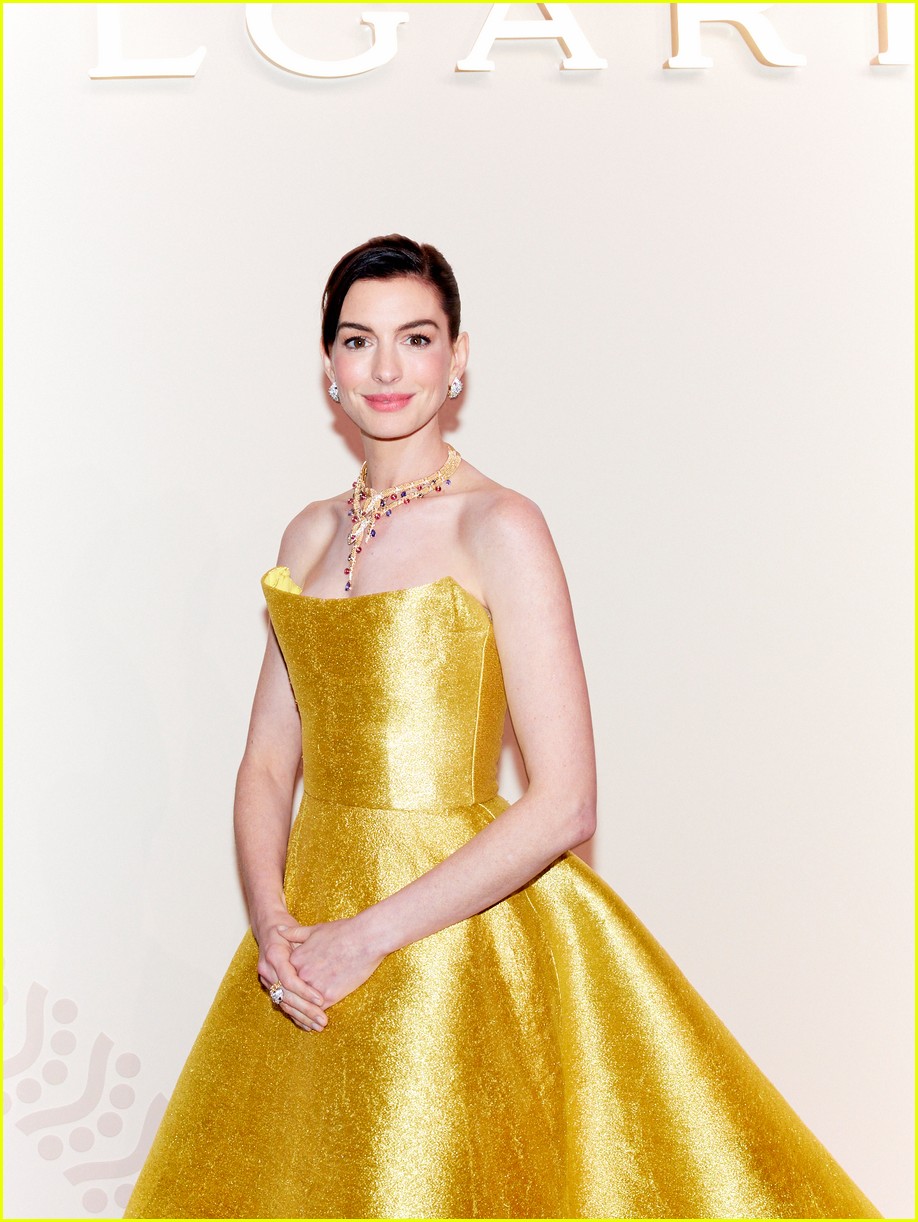 anne hathaway golden dress Wears a Princess Gown at Bvlgari Event in Shanghai | Just Jared anne hathaway oscar dress 2026