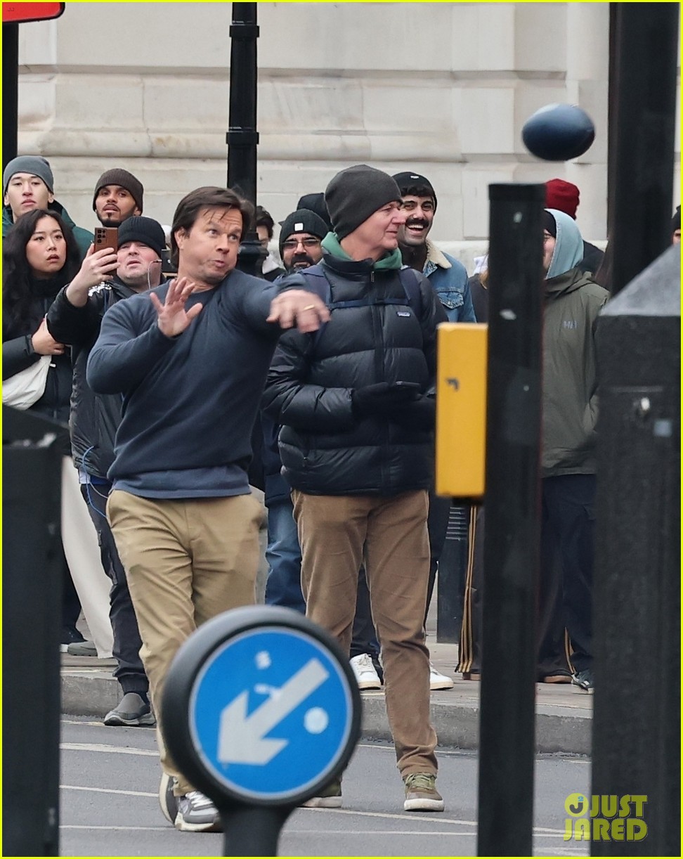 Mark Wahlberg Tosses a Football Around During Break From Filming 'The Family Plan 2'