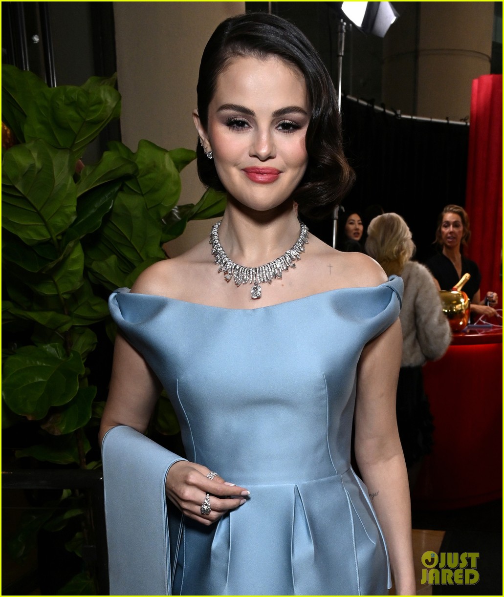 selena gomez dress golden globes 2025 Selena Gomez Wears Feather Dress to 2026 Golden Globes