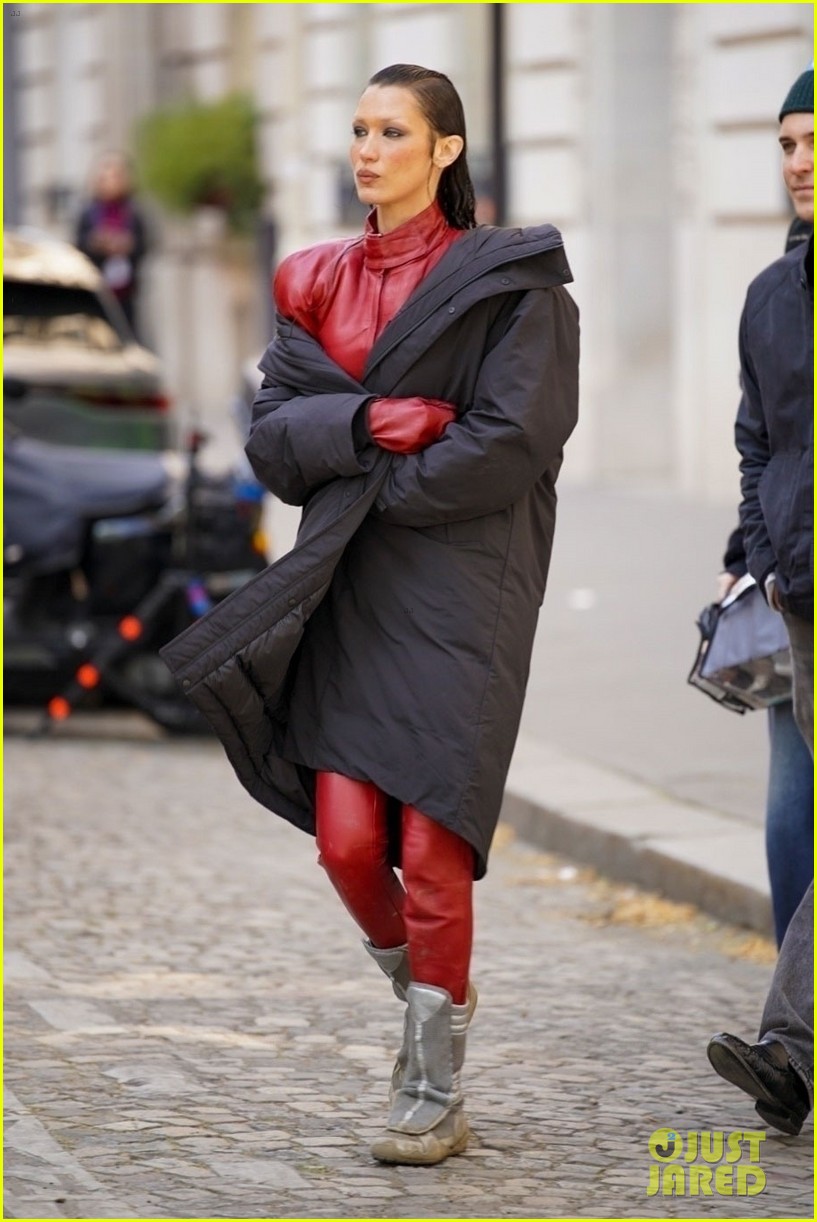 bella hadid red leather dress Bella Hadid looks sensational in red at Cavalli catwalk