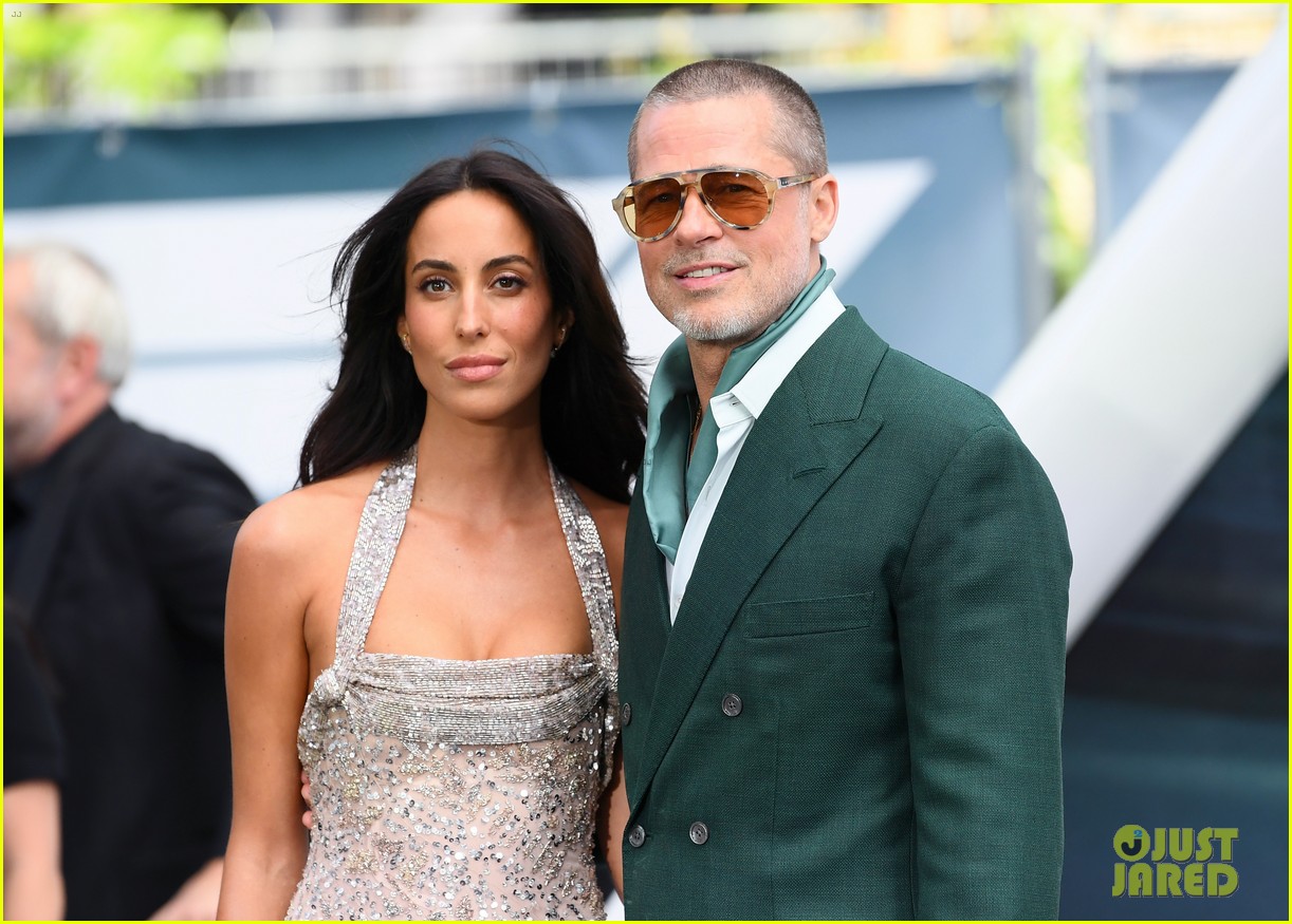 Brad Pitt's Girlfriend Ines de Ramon Helps Fix His Clothes on 'F1' London Premiere Red Carpet