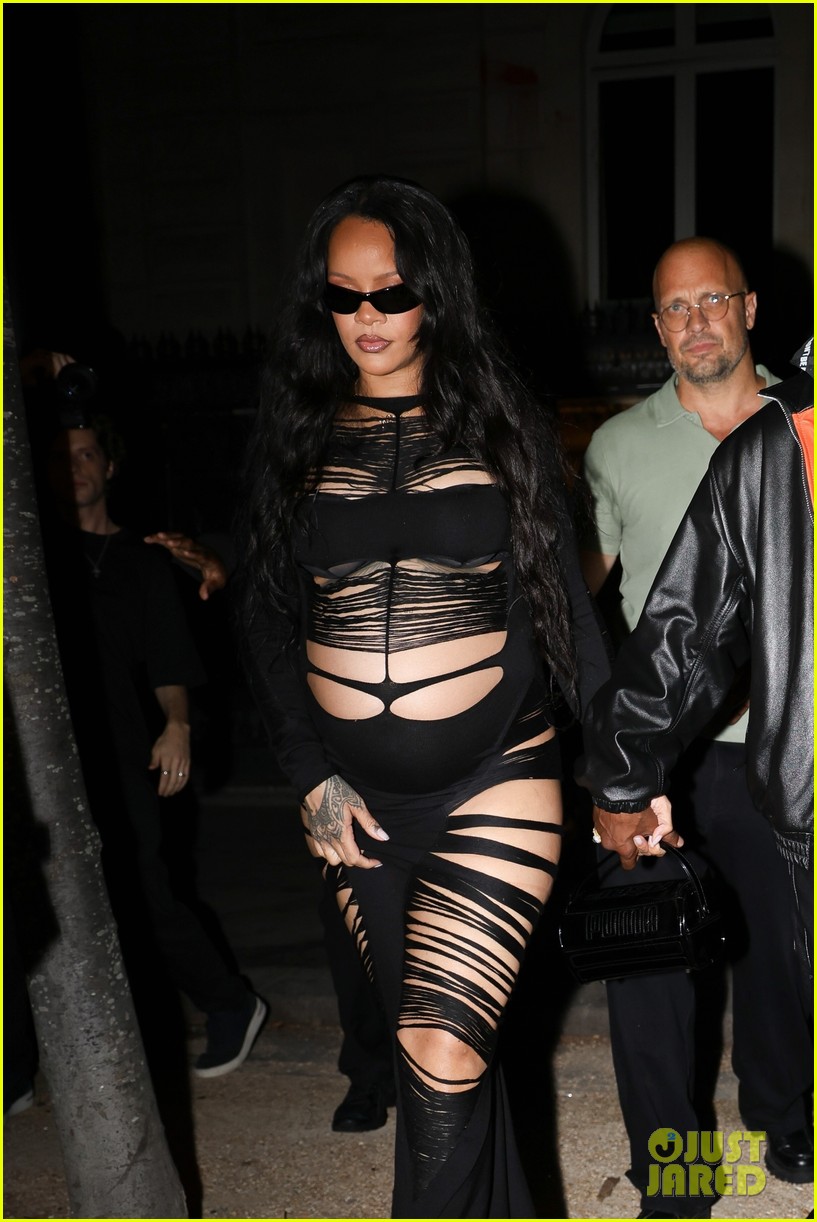 Pregnant Rihanna Wears Sheer Cut-Out Dress for A$AP Rocky's Fashion Show After Party