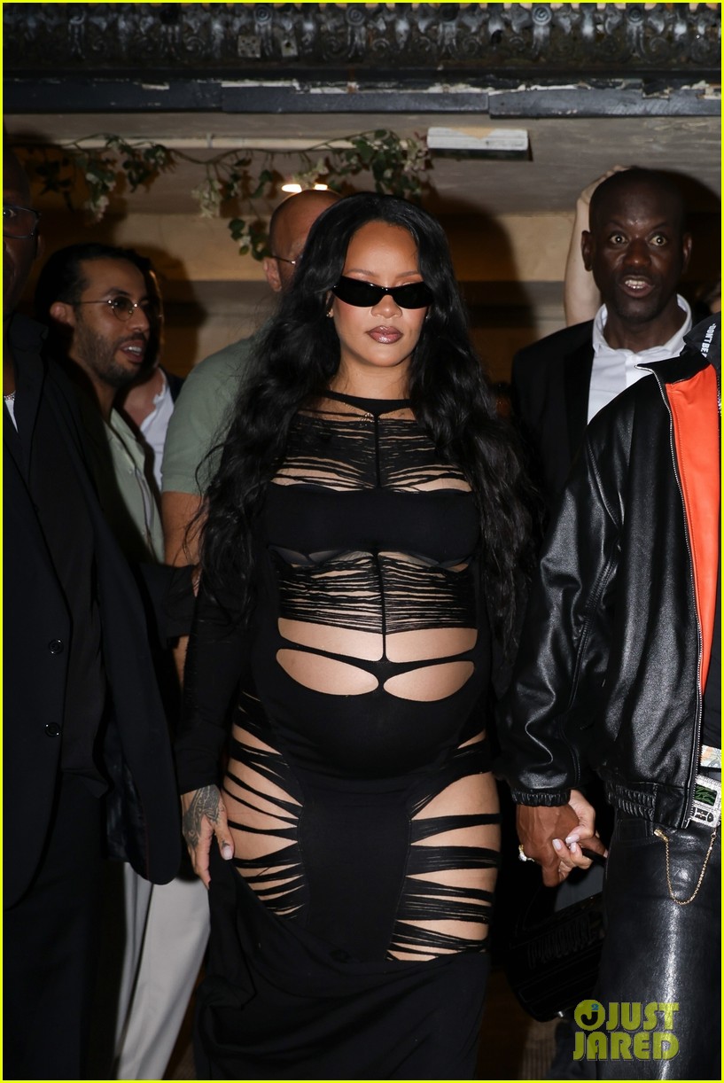 Pregnant Rihanna Wears Sheer Cut-Out Dress for A$AP Rocky's Fashion Show After Party