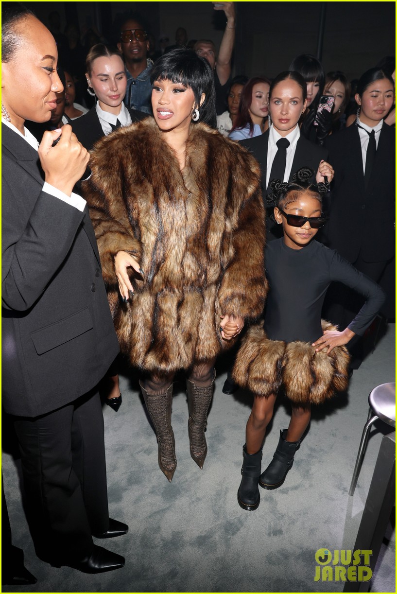 Cardi B & Daughter Kulture Twin in Fur at Alexander Wang Fashion Show!